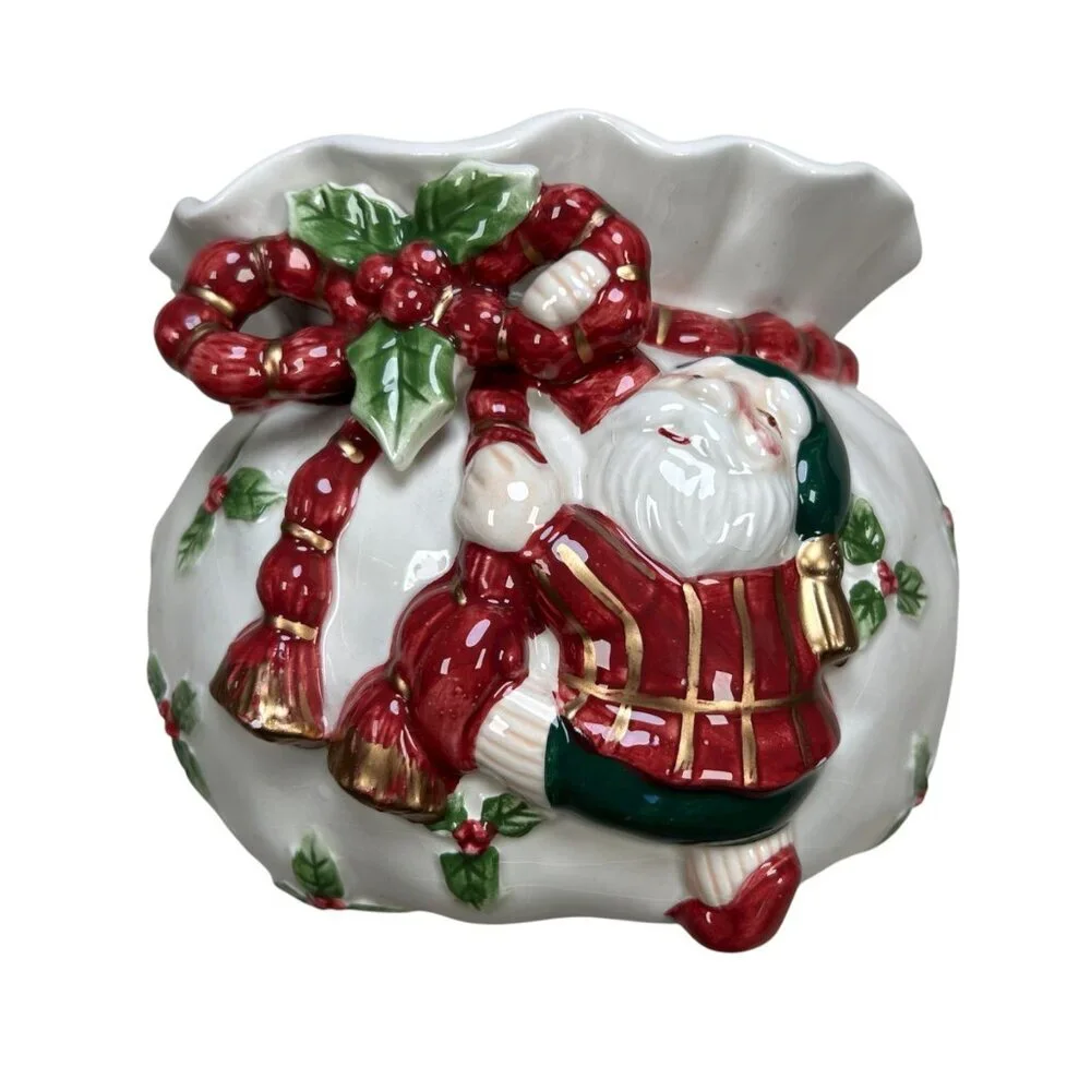 Fitz & Floyd Santa Bag Cachepot Candy Jar Planter Vase Catchall Christmas